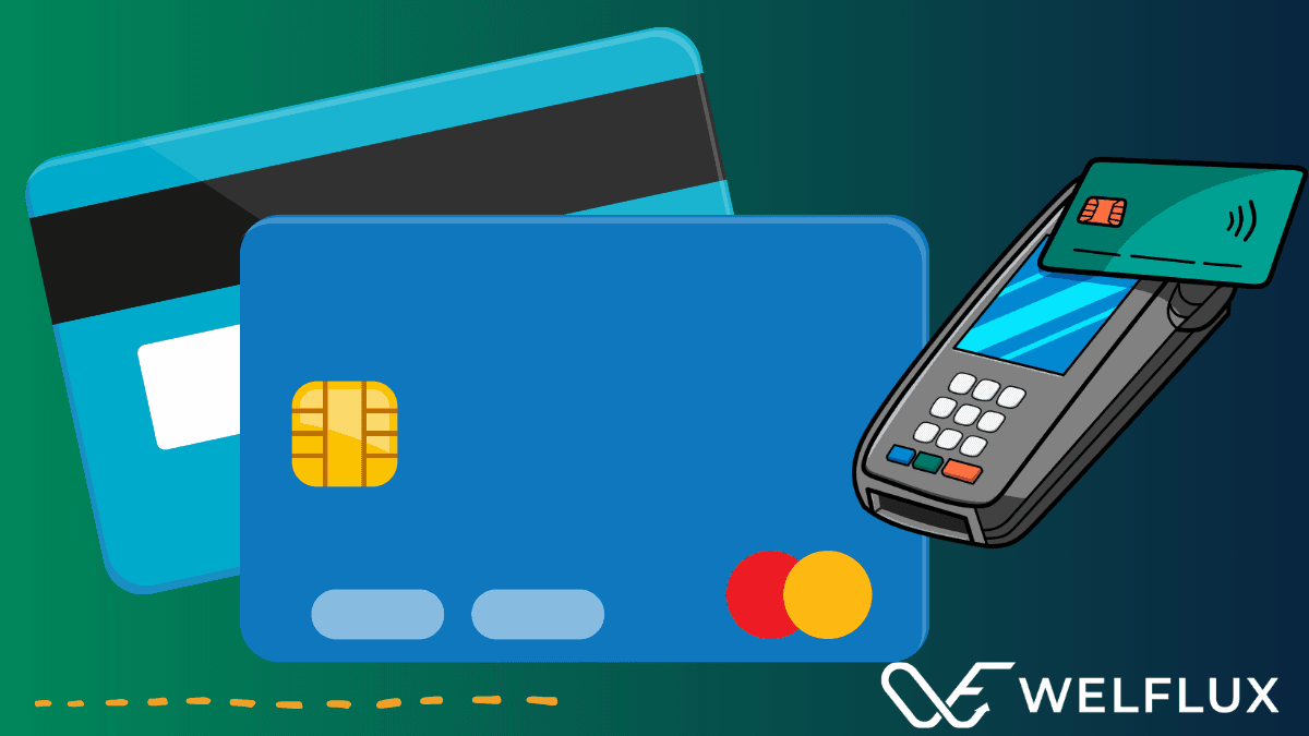 E-commerce growth illustration with payment cards and POS terminal